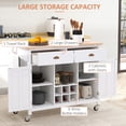 thumbnail image 4 of HOMCOM Rolling Kitchen Island, Bar Cart on Wheels with Large Counter, 2 Spacious Drawers and Storage Cabinets, Wine Rack, White, 4 of 10