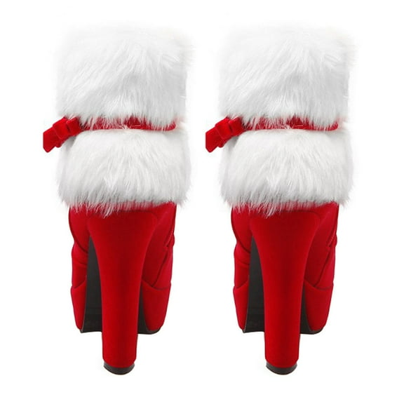 LOLIPPYY Red Christmas Winter Ankle Boot Shoes High Heel Plush Lining Non Slip Rubber Sole