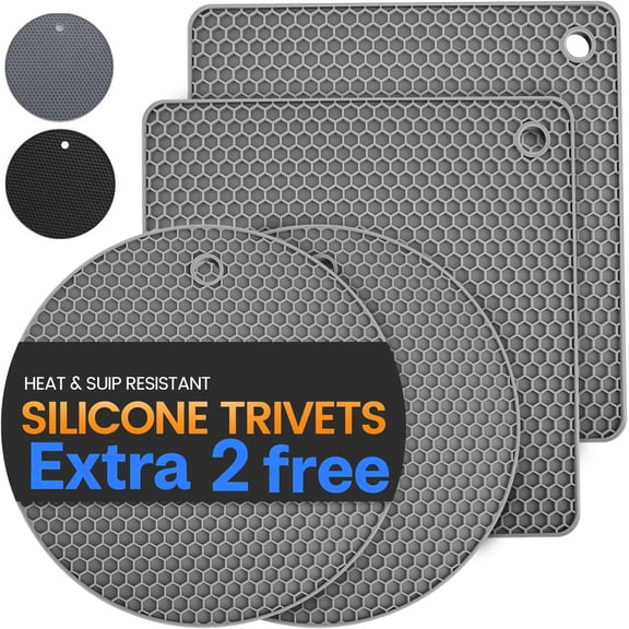 USIONE Hot Pads-Heat Resistant Pot Holders & Trivets - Hot Dish Plate Mats Oven Hot Pads for Cooking Baking 6 Pcs(Grey)