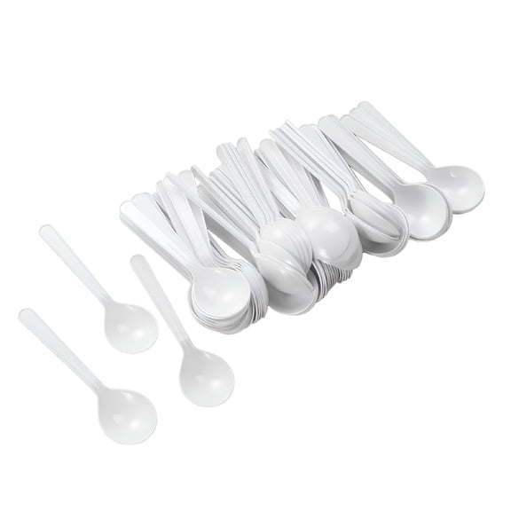 ACDANC 100PCS Plastic Spoons Round Head Design Soup Spoon Disposable Cutlery Party Spoons (White)