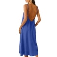 thumbnail image 5 of Linfrsh Backless Summer Dress Backless Cami Lounge Dress for Women Sleeveless Long Solid House Dress Comfortable Loungewear(Blue,M), 5 of 8