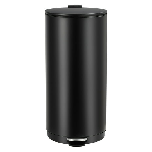30 L/8 Gallon Stainless Steel Round Trash Can,Kitchen Trash Bin with Soft Close Lid and Foot Pedal,Removable Inner Bucket for Bathroom, Living Room,Black