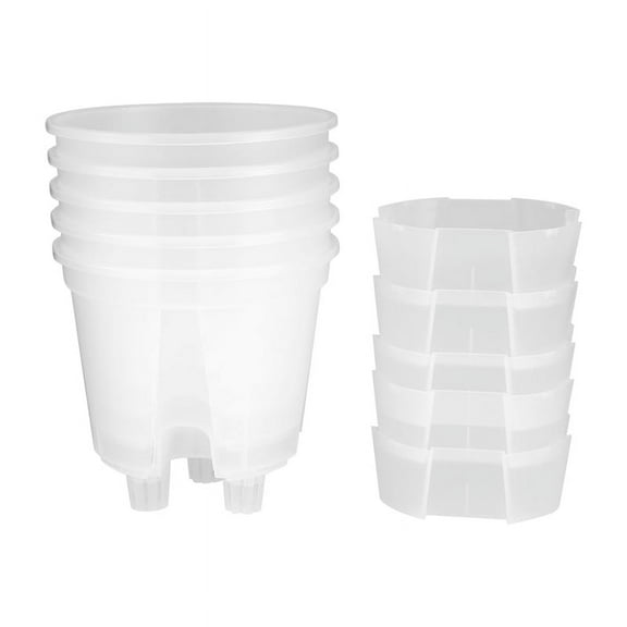 6 Inch Transparent Plastic Garden Pots Self Watering Planters, 5 Pack Plastic Nursery Plant Pots with Deep Reservior