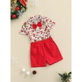 thumbnail image 3 of Mialoley Toddle Boy Two-Piece Outfits, Santa Claus/Christmas Tree Turn-Down Collar Shirt + Solid Color Short Trousers, 3 of 8