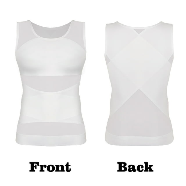 Men Compression Shirt Slimming Undershirt Body Shaper Chest Compression Tummy Control Tank Top Shapewear Underwear WHITE M