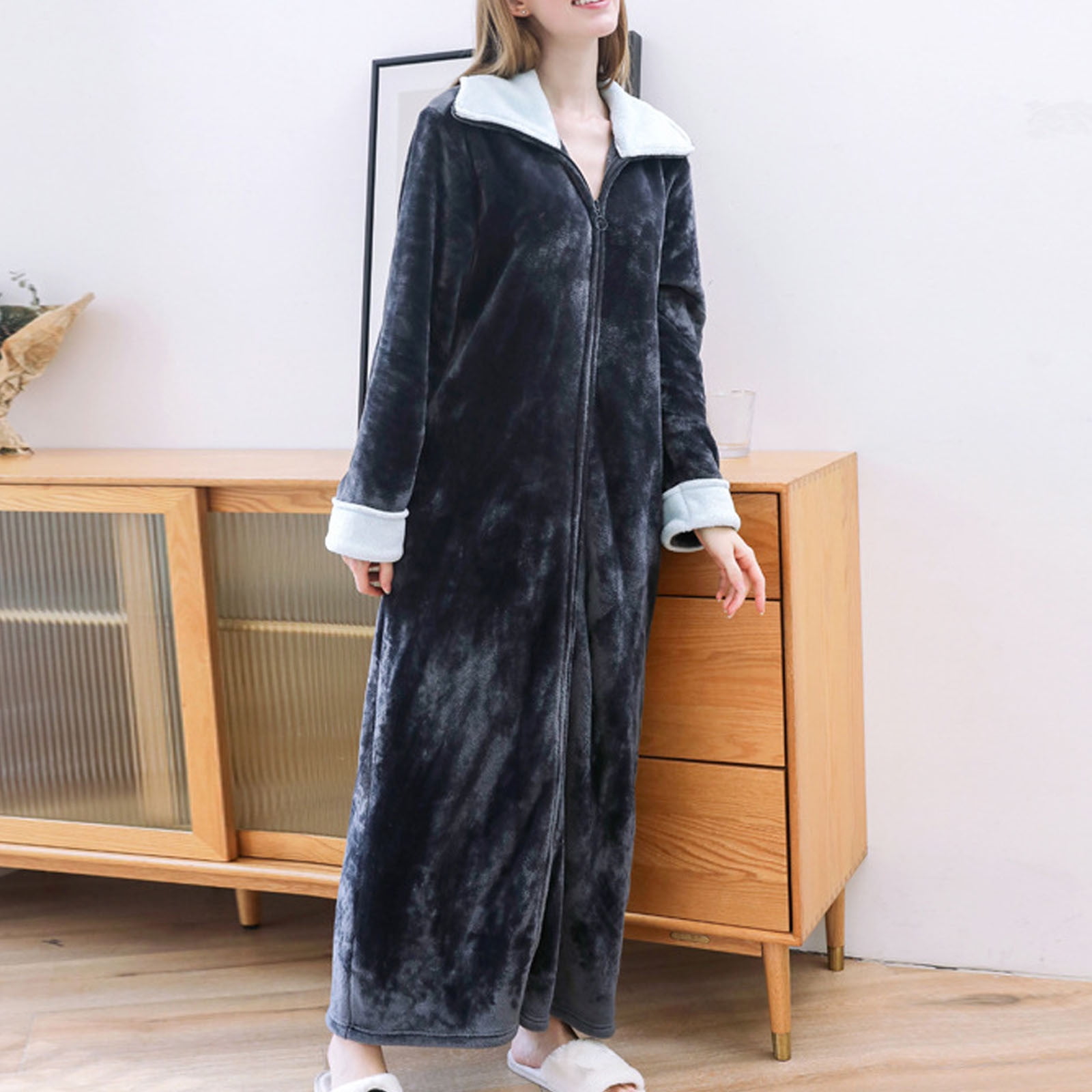 POIUYTR Womens Fleece Robes Plush Long Zip Up Front Australia Ubuy