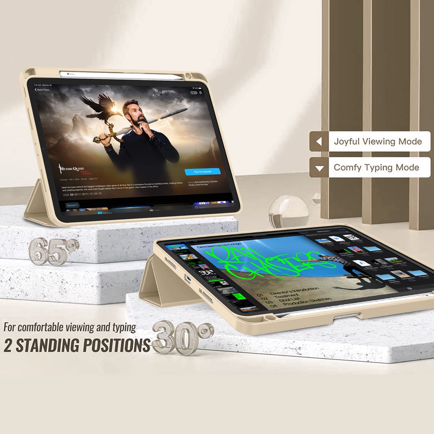 HCTian New iPad Pro 12.9 Inch Case 2022/2021/2020(6th/5th/4th Gen) with Pencil Holder,Smart Case [Support Touch ID and Auto Wake/Sleep] with Auto 2nd Gen Pencil Charging