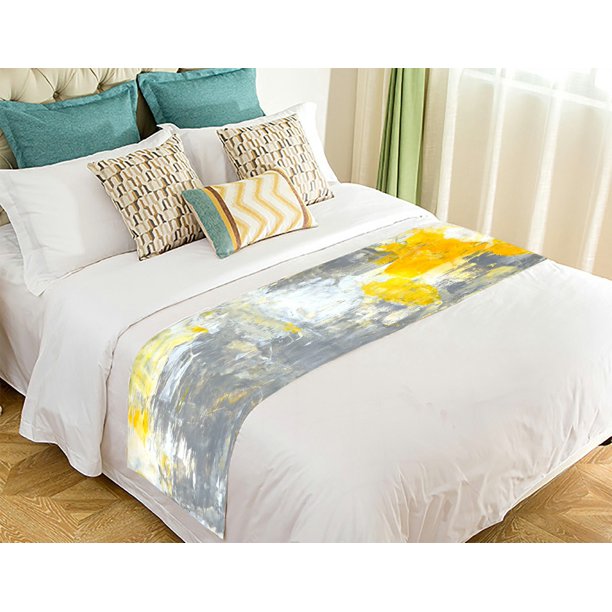ECZJNT Grey And Yellow Abstract Art Painting Bed Runner Bed Scarf Bed