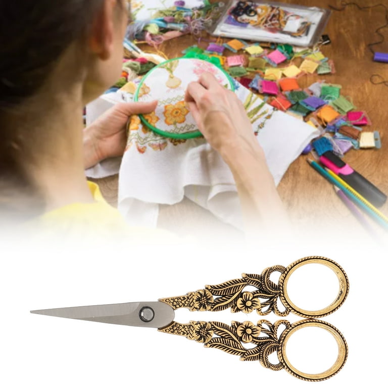 Stainless Steel Scissors, Stainless Steel Material Embroidery Scissors  Golden Small Size For DIY Crafts For Sewing 