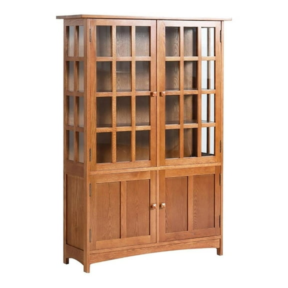 Pemberly Row Modern Solid Wood Display China Cabinet in Cherry