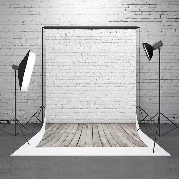 YUSDECOR 5X7ft White Brick Wall Photography Backdrop Scenery Photo Portrait Studios Background
