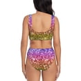thumbnail image 3 of Wukai Glitter Rainbow Women's Bikini Set Two Piece,wimsuit High Waisted V Neck Twist Front Adjustable Spaghetti Straps Bathing Suit-Small, 3 of 7