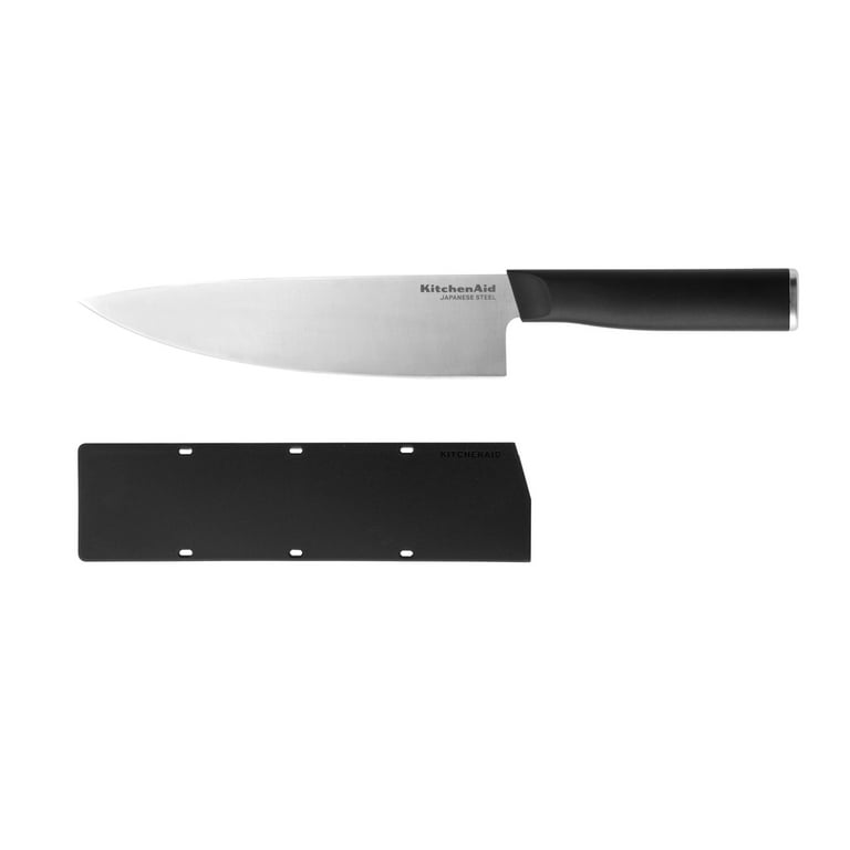 KitchenAid Classic Serrated Utility Knife with Custom Fit Blade Cover, 8  inch, Sharp Kitchen Knife, High Carbon Japanese Stainless Steel Blade, Black