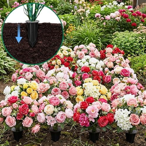 12 Pcs Memorial Artificial Flower Holder, Patio Garden Floral Ground Spikes, Cemetery Flower Container Stakes for Outdoor Yard Grave Faux Flowers Indoor Window Box Planter Pot (Black)