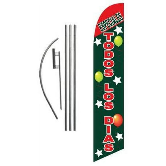 ESPECIALES TODOS LOS DIAS 15ft Feather Banner Swooper Flag Kit - INCLUDES 15FT POLE KIT w/GROUND SPIKE