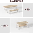 thumbnail image 4 of 3Pcs Dining Table Set for 4-6 People 63" Extendable Kitchen Table Set with 2 Benches Mid-Century Breakfast Dinette Dining Room Table Set for 6, Perfect for Small Space, White, 4 of 8