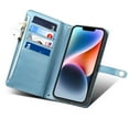 thumbnail image 6 of Allytech Wallet Case for iPhone 16 Pro 6.3", RFID Blocking Vintage Leather Handbag Zipper Pocket Stand Cards Holder Wrist Strap Flip Case Cover for Apple iPhone 16 Pro - Blue, 6 of 9