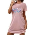 thumbnail image 2 of Sakmal Pink Moomoo Sleep Dress for Women Short Lightweight Sleepwear Short Sleeve Rainbow Heart Print Nightgowns for Women, 2 of 5