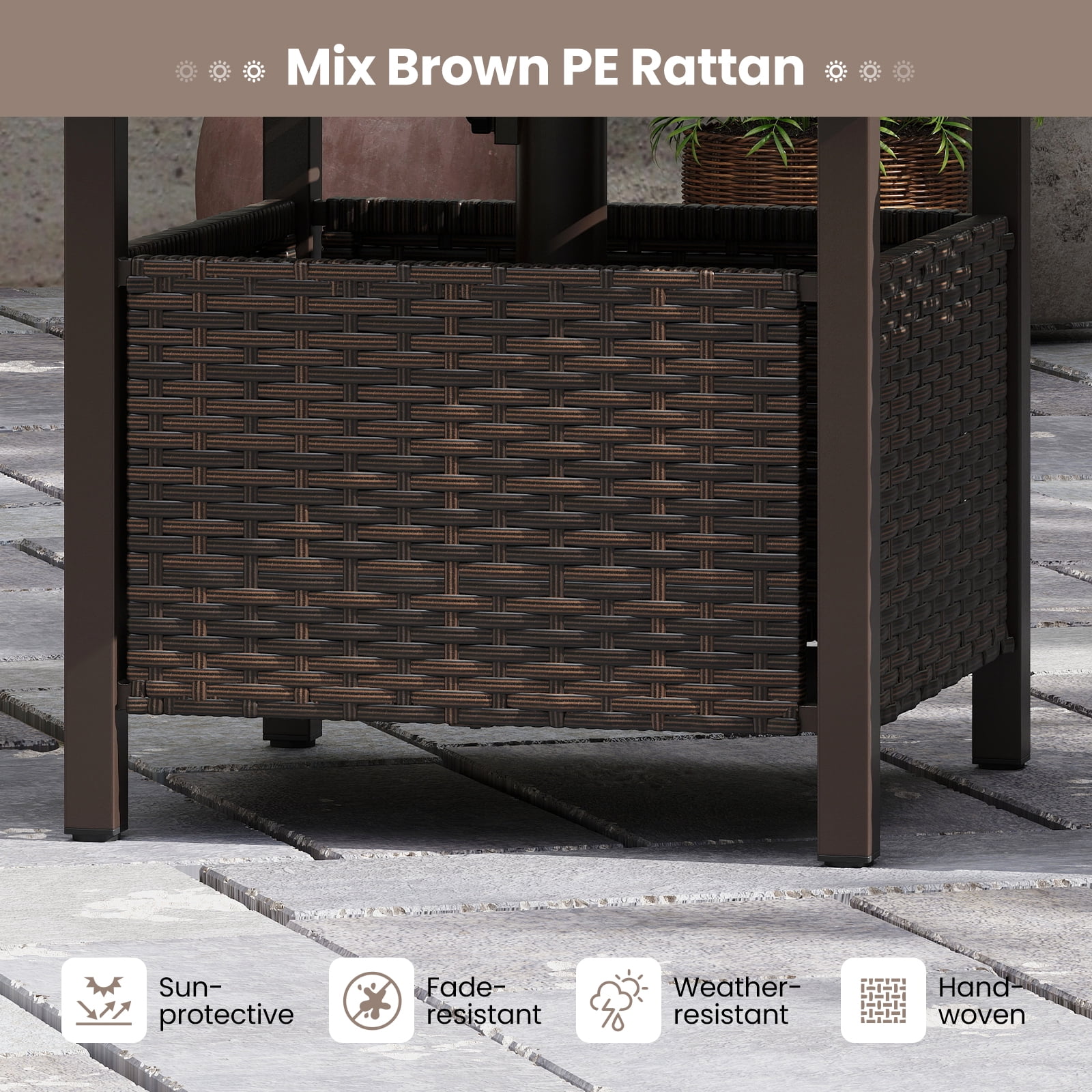 Topbuy Outdoor Side Table with 1.93" Umbrella Hole All-Weather PE Wicker Patio Umbrella Table with Rustproof Frame