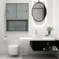 BarberPub Wall Mounted Styling Station Storage Cabinet with Sliding Door 30"(H)x 23.6"(L) Salon Equipment(Grey)