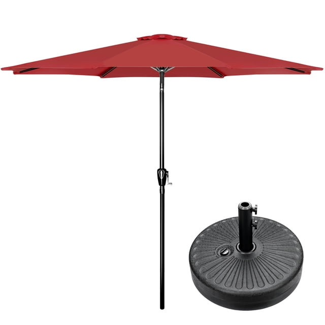 Sombrilla de patio exterior Simple Deluxe de 9 pies con soporte de base roja