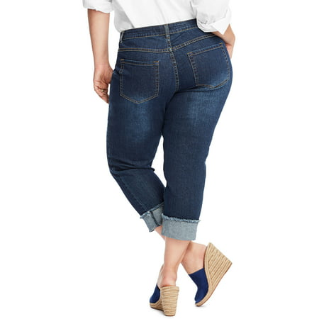 Hanes - Just My Size Women's Plus Size Frayed Cuff Capri Jeans ...