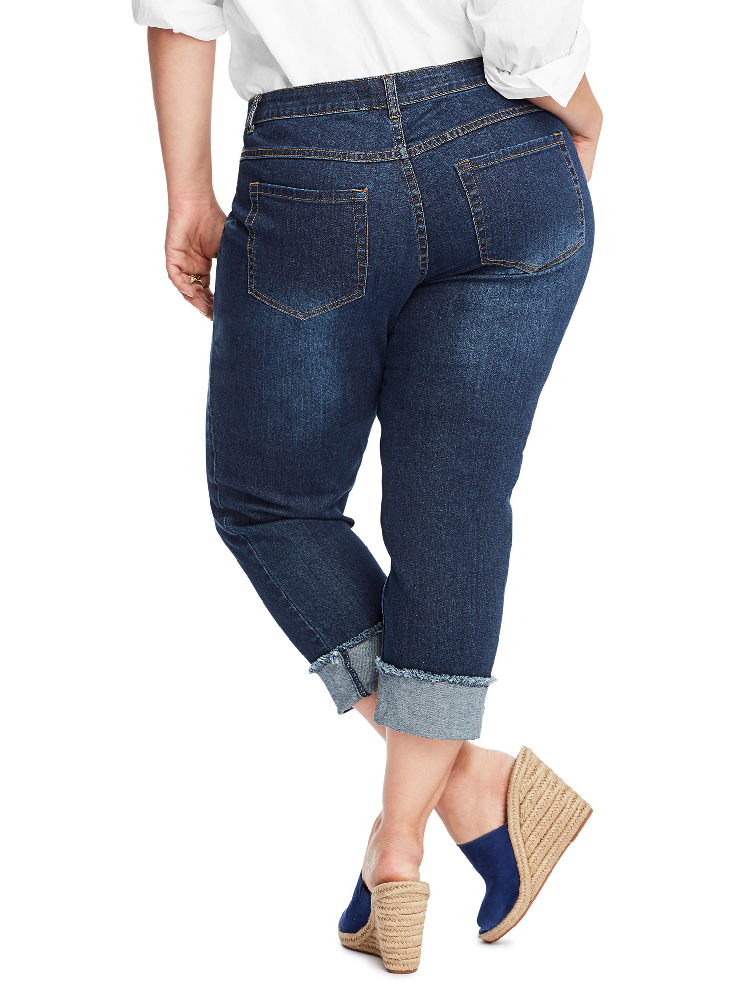 Just My Size Women's Plus Size Frayed Cuff Capri Jeans - image 2 of 4