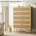 thumbnail image 6 of Twister.CK Rattan 5 Drawer Dressers for Bedroom, Tall Wooden Dresser with Deep Drawers, Chest of Drawers for Closet, for Living Room, Hallway, Natural, 6 of 8