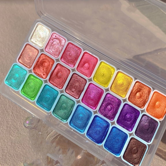 WUUJIPAI 24 Colors Metallic Watercolor Paint Set - Color Shifting Shimmer Glitter Half Pans with Water Brush Pen