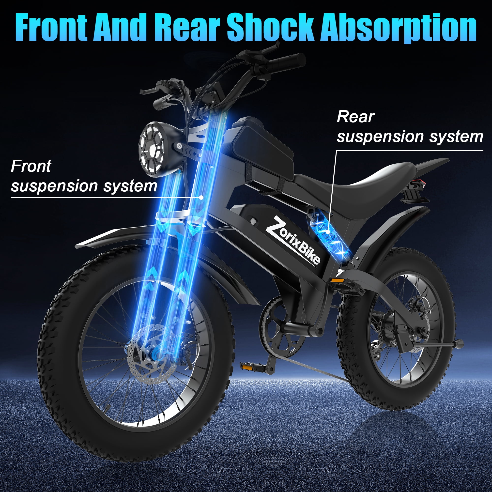 ZorixBike R8mini Peak 1500W Adult Electric Bicycle, 48V 15Ah Battery, 20 Inch x 4 Inch Fat Tires, Full Suspension, 7-Speed Gear, Electric Mountain Bike, UL2849