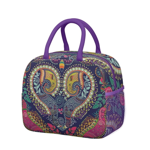 Vintage Paisley Lunch Bag - Insulated Reusable Lunch Box for Women, Colorful Geometric Pattern, Thermal & Leakproof, Sturdy Build with Outer Pocket, Elegant & Chic for Office, Travel