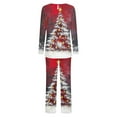 thumbnail image 5 of asdoklhq Winter Pajamas for Women Ladies' Christmas Printed Round Neck Pocket Top Pants Home Clothes Pajamas Set Red M, 5 of 6