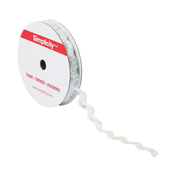 Simplicity Trim, Opal 1/2 inch Metallic Ric Rac Trim Great for Apparel, Home Decorating, and Crafts, 4 Yards, 1 Each