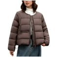 thumbnail image 1 of Veste Matelassée Courte à Ourlet à Cordon pour Femmes, Col Rond, Coupe Ample Légère, Style Décontracté d'Hiver avec Poches, 1 of 9