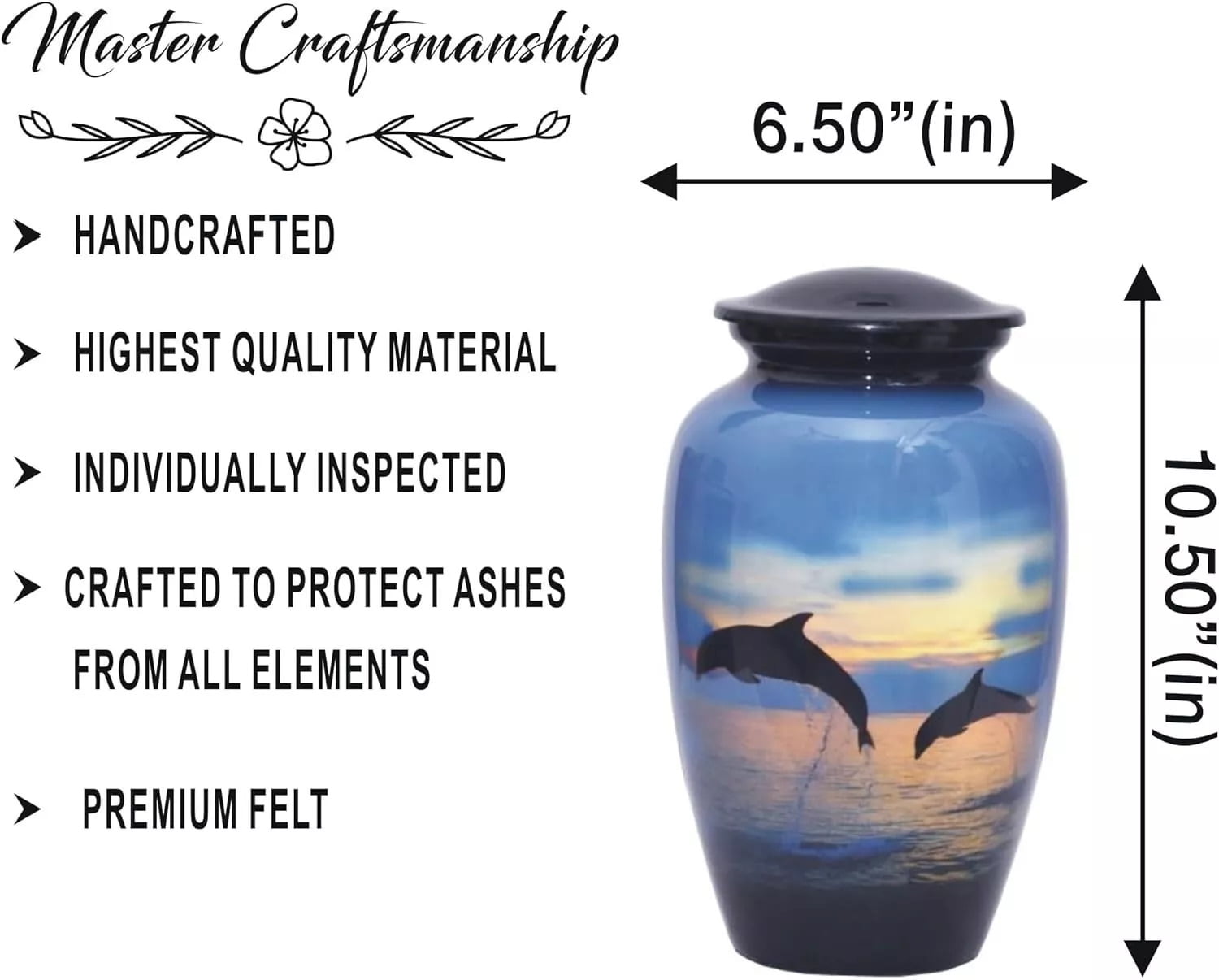 World Bazaar Dolphins Funeral Cremation Urn Large Burial Urn for Human Ashes Adult Memorial urn Large Size with Velvet Bag, Multicolor, (Adult (200 lbs)