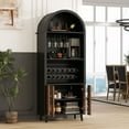 thumbnail image 2 of S-HOME Versatile 71 Inch Farmhouse Arched Wine Bar Cabinet In With 15 Wine Racks And Glass Holders For Dining Room, Black+Natural, 2 of 7