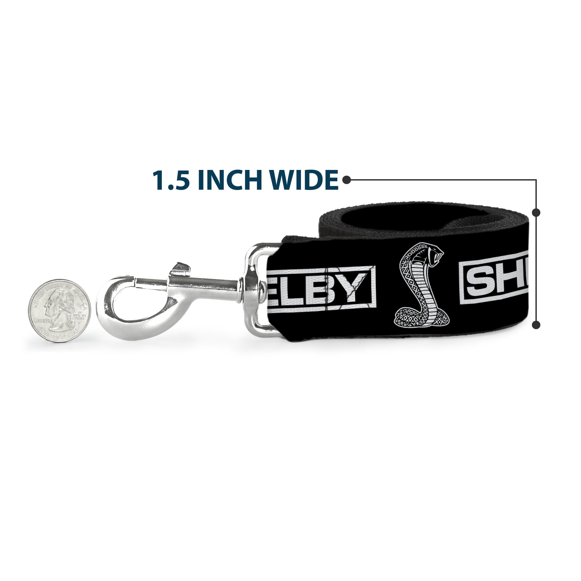 Carroll Shelby Pet Leash, Dog Leash, Shelby Box Logo and Super Snake Cobra Black White, 6 Feet Long 1.0 Inch Wide
