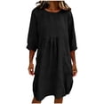 thumbnail image 2 of PEIBang Women's Solid Loose Round Neck Dress, 3/4 Sleeve Tiered Loose Midi Dress with Side Pockets for Daily Wear, 2 of 5