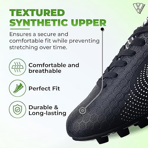 Vizari USA Stealth Firm Ground Soccer Cleats for Kids – Durable, Lightweight Athletic Shoes for Boys and Girls, White/Black, 9