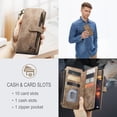 thumbnail image 4 of Allytech Wallet Case for Samsung Galaxy A53 5G, Card Slots + Cash Slot + Zipper Pocket Large Capacity PU Leather Case with Hand Strap, [All-Round Shockproof] Wireless Charging Kickstand Case, Brown, 4 of 10