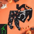 thumbnail image 2 of TOWED22 2 Piece Boys Girl Halloween Pajamas Kids Pumpkin Head Glow Print Long Sleeve Top and Pants Pajamas Pjs Sleepwear Set for Toddler Little Boys(Black,3-4 Y), 2 of 9