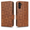 thumbnail image 2 of Dteck Case Compabile With Samsung Galaxy A33 5G 6.5 " 2022, PU Leather Surfcace Embossed Triangle Cash Pocket & Card Holders Flip Kickstand Detachable Lanyard Full Protective Wallet Case, Brown, 2 of 7