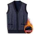 thumbnail image 2 of Bixock Casual Tops for Men,Fleece Vests for Mens,Tops for Men Knit Thermal V Neck Cardigan Vest Outerwear Casual Sleeveless Button Front Warm Tops, 2 of 5