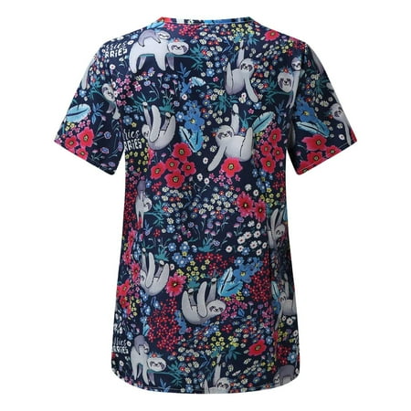 

HGWXX7 Women Animal Print Casual Short Sleeve V-neck Carer Top Stylish Clothing B S