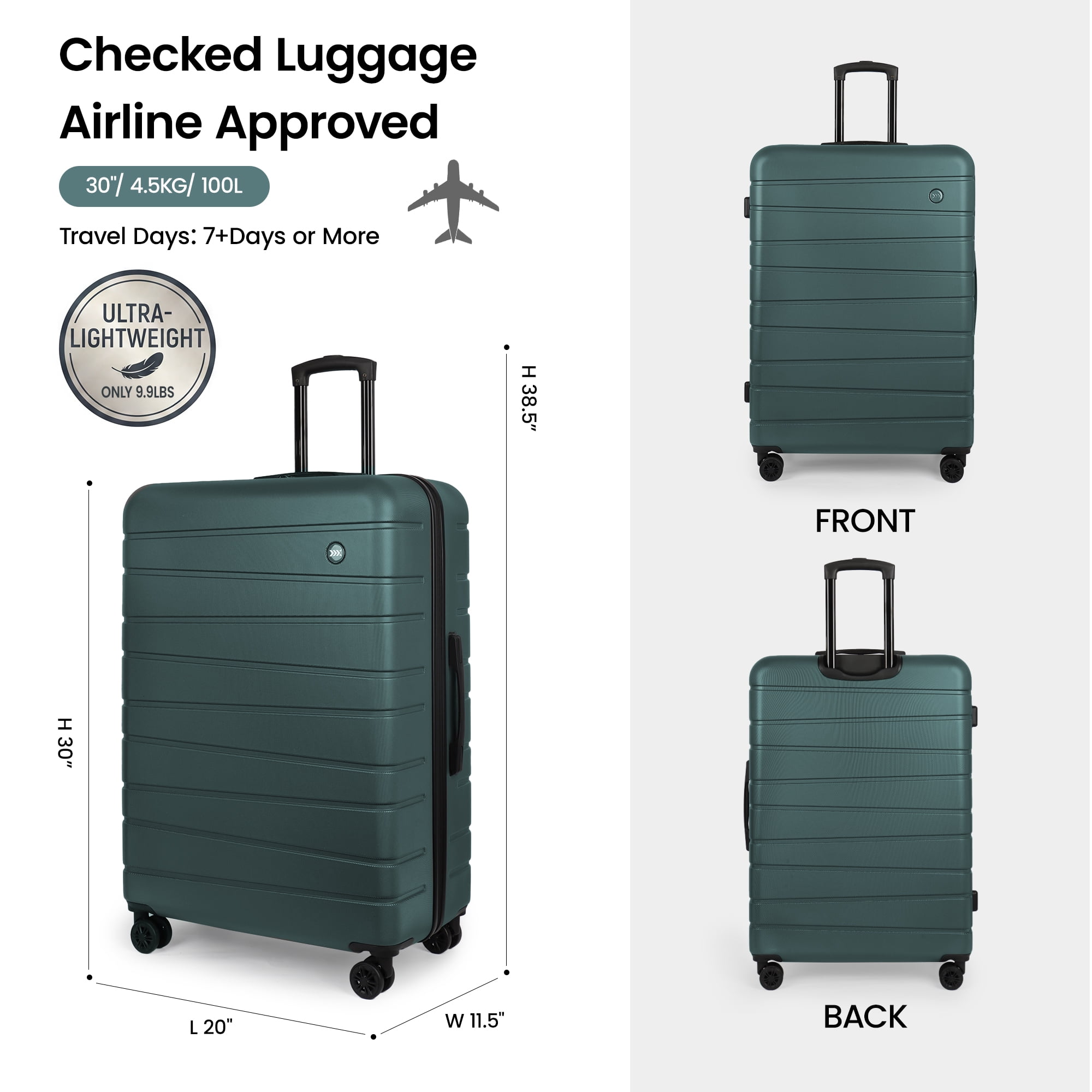 New York Xpress 30" Hardside Large Checked Spinner Luggage,Durable Lightweight Hard Shell Travel Suitcase, Green - 2538