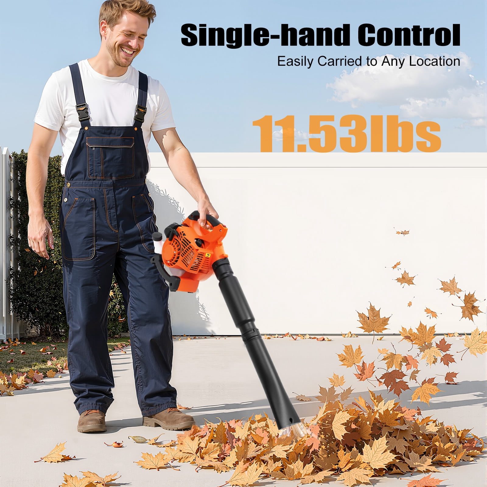 25.4cc Gasoline Powered Handheld Leaf Blower, 7,000 RPM, Cordless, Adjustable Speed, High Efficiency for Yard Cleanup, Durable Nylon and Plastic Construction