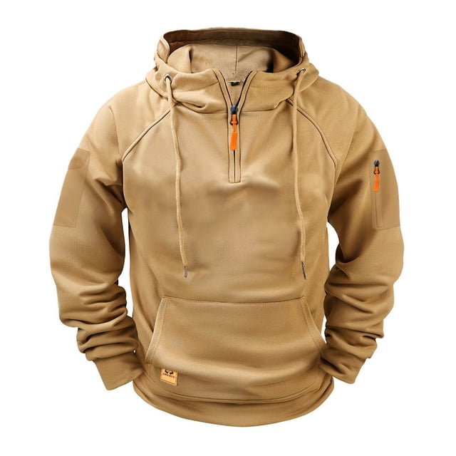 asjyhkr Sweat à Capuche pour Hommes Manches Longues Fermeture Éclair Col Rond Cordon de Serrage Chandails en Molleton de Gym Randonnée avec Multi-Poches