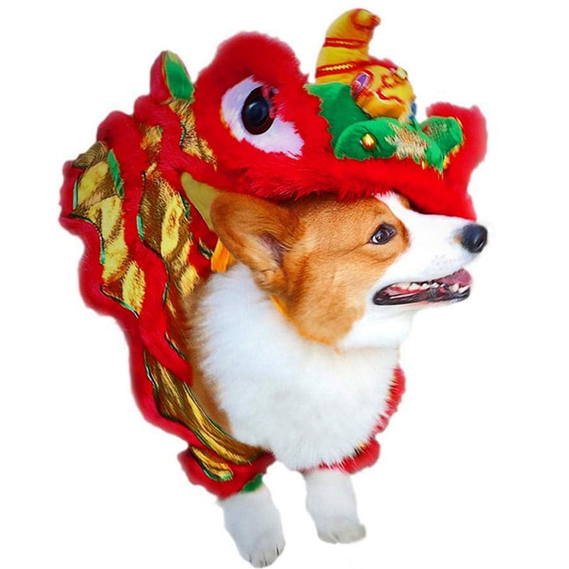 HORHIN Pet Chinese New Year Costume,Cute Lion Dance Pet Costume with Red Sequins Dog Costume,Small Pet Tang Suit Jacket Outfit for Small Medium Large Dogs 