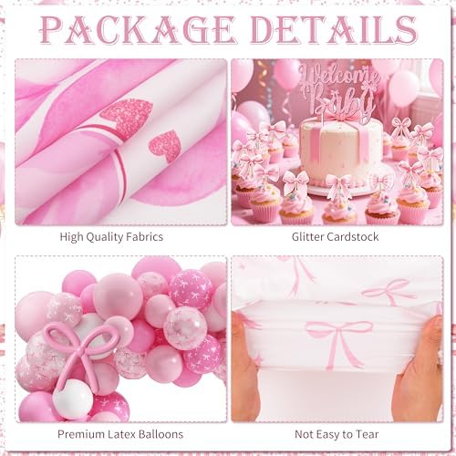 143PCS Pink Girl Baby Shower Decorations – Welcome Banner, Balloons, Coquette Bow Boxes, Cupcake Banner (For Girl Baby/Birthday Shower), 207 – Home Decor, Kitchen, & Other