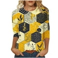 thumbnail image 3 of YOTAMI Womens Plus Size Tops and Blouses Crew Neck 3/4 Sleeve Shirts Fashion Summer Sunflower Print Casual Tops Yellow, 3 of 5